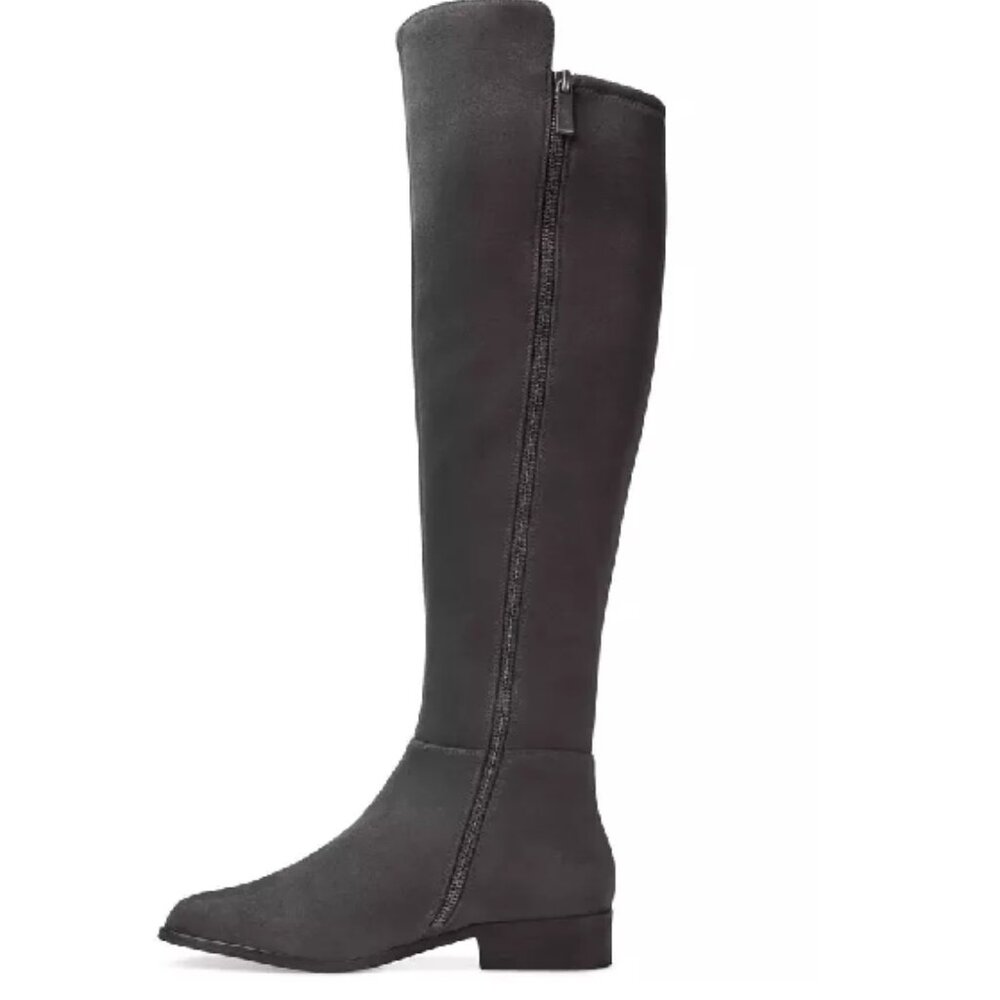 Michael Kors Women's Bromley Flat Tall Riding Boots Suede Charcoal - Picture 2 of 13